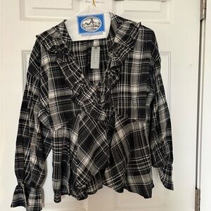 Anthropologie Black and White Plaid Top